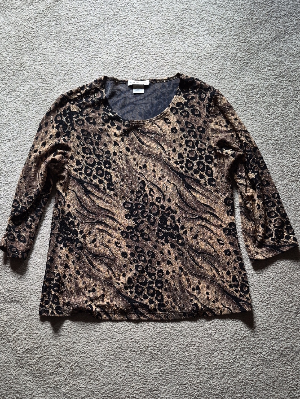 Women's Black and Brown Animal Print Scoop Neck Top